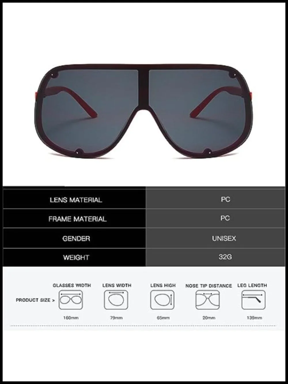 Trendy Oversized Shield Sunglasses UV400 Protection Metal Frame Unisex